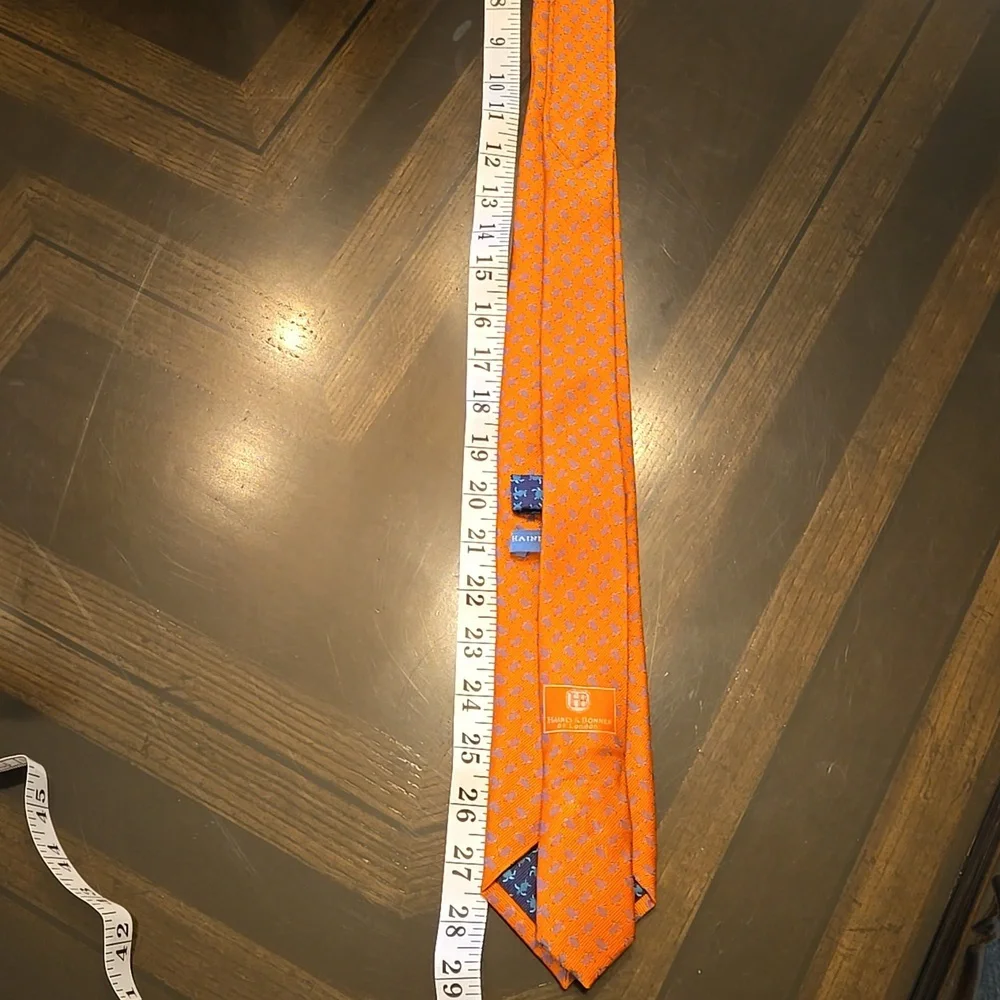 Hanes & Bonner Of London - Orange Patterned Tie With Blur Turtles
